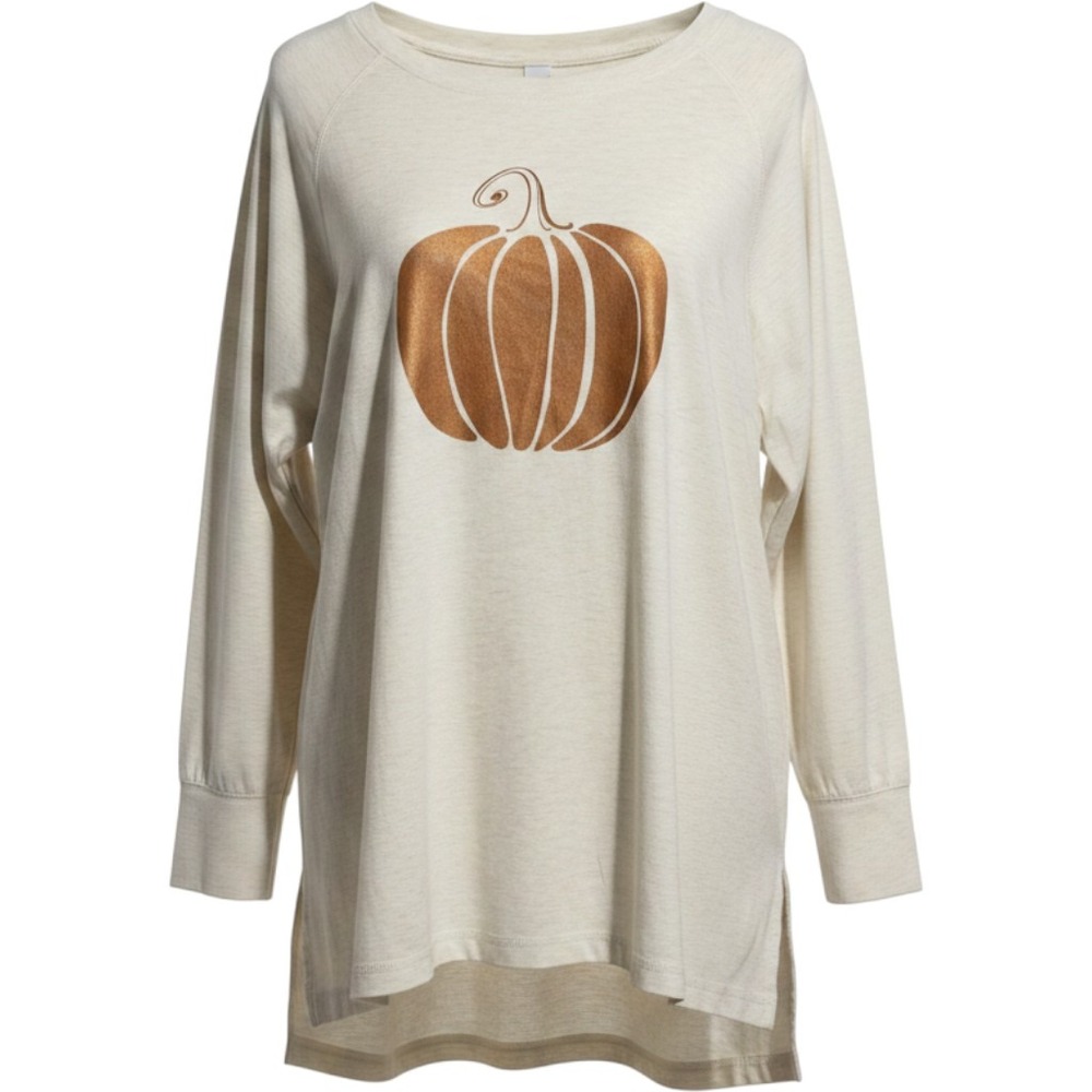 State of Mine Womens 2XL Cream Oatmeal Pumpkin Graphic Long Sleeve Tunic Top